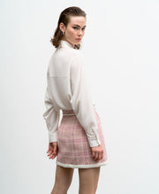 Access Fashion Alana Shirt with Tweed Pockets - White and Pink