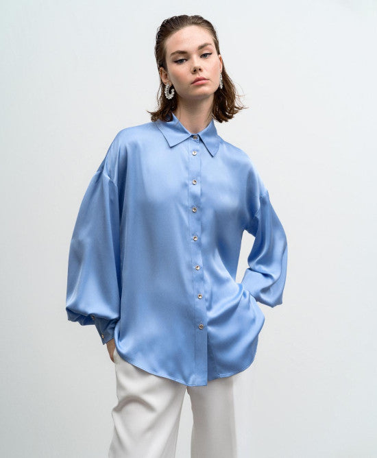 Access Fashion Satin Shirt Ali - Blue
