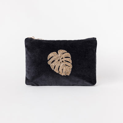 Elizabeth Scarlett Gold Jungle Leaf MINI Pouch in Black