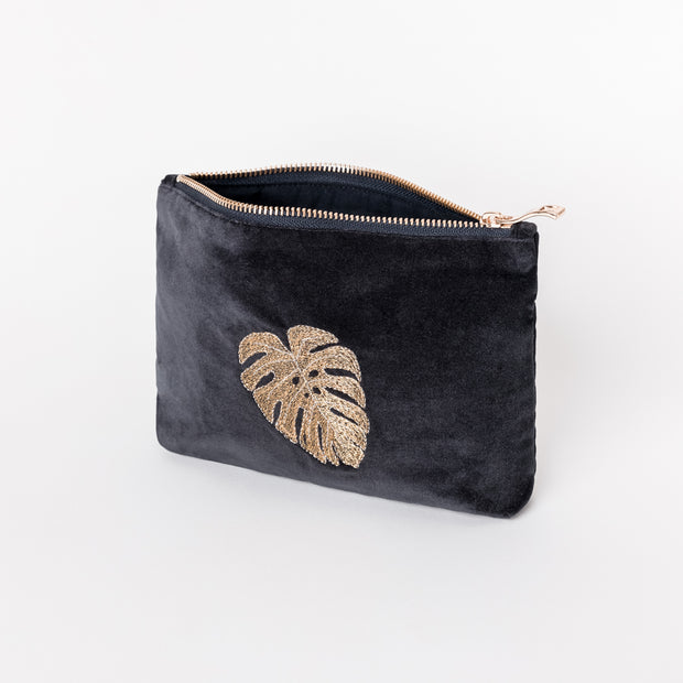 Elizabeth Scarlett Gold Jungle Leaf MINI Pouch in Black