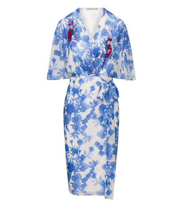 Hope & Ivy Heidi Embellished Wrap Dress - Blue