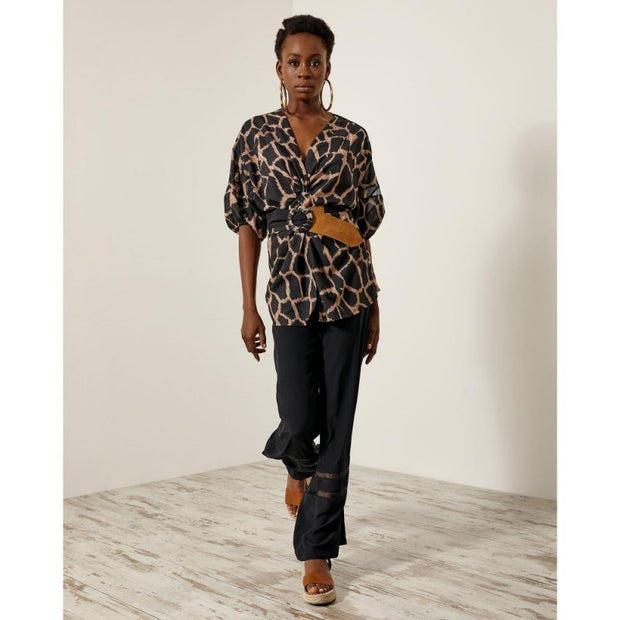 Access Fashion Ellen Wide Leg Trousers with Sheer Panels in Black