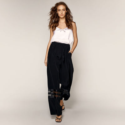 Access Fashion Ellen Wide Leg Trousers with Sheer Panels in Black