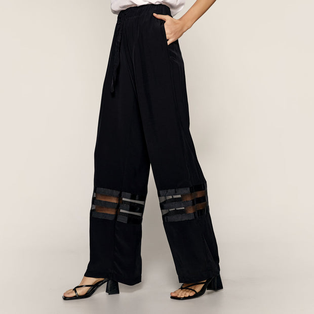 Access Fashion Ellen Wide Leg Trousers with Sheer Panels in Black