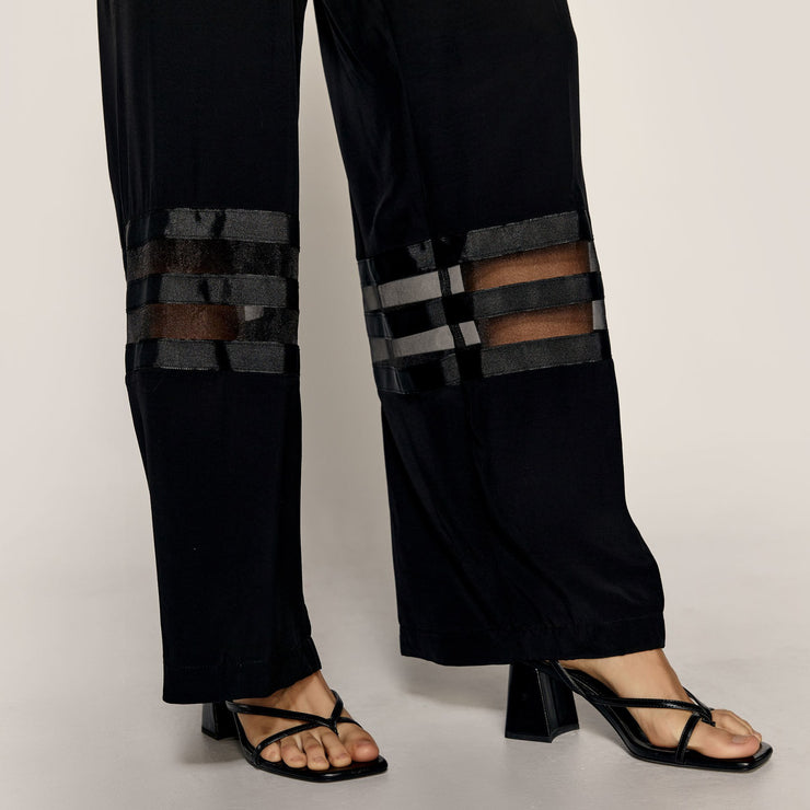 Access Fashion Ellen Wide Leg Trousers with Sheer Panels in Black