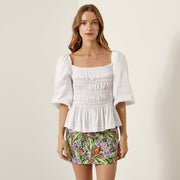 Access Fashion Saffron Puff Sleeved Top in White