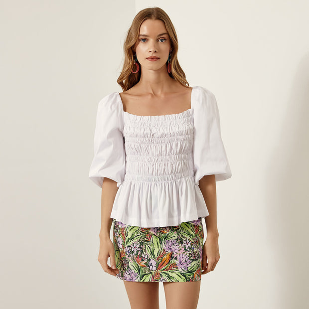 Access Fashion Saffron Puff Sleeved Top in White