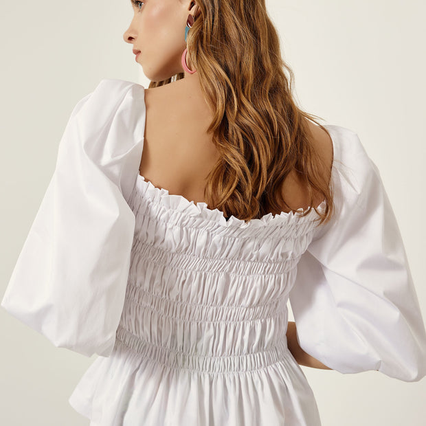 Access Fashion Saffron Puff Sleeved Top in White