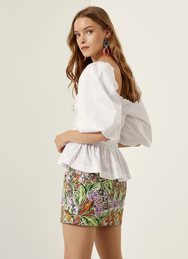 Access Fashion Saffron Puff Sleeved Top in White