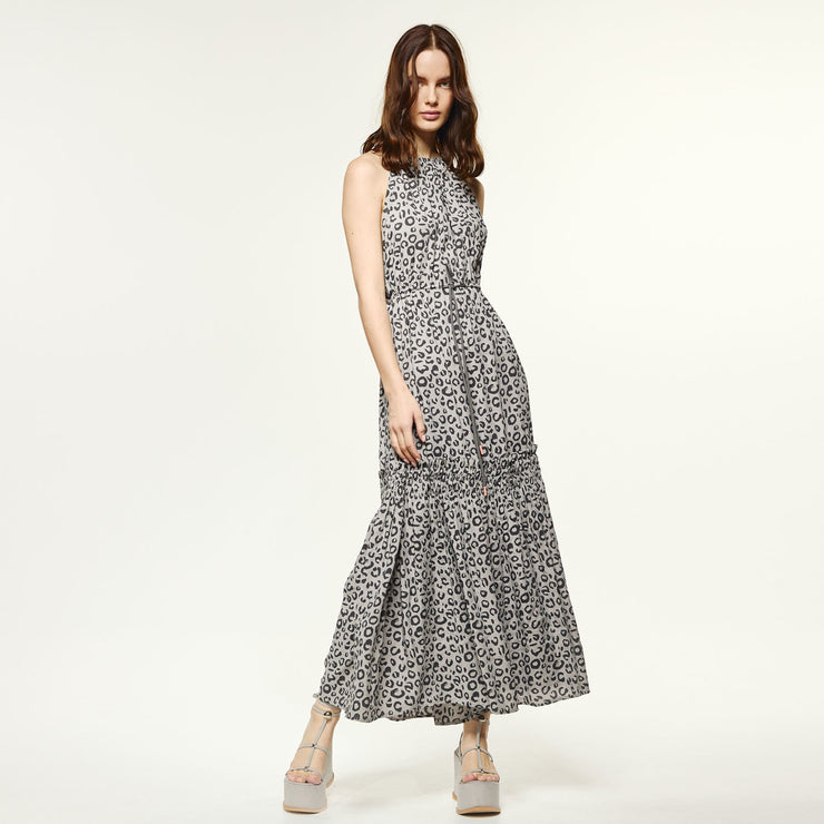 Access Fashion Sansa Halterneck Grey Leopard Maxi Dress