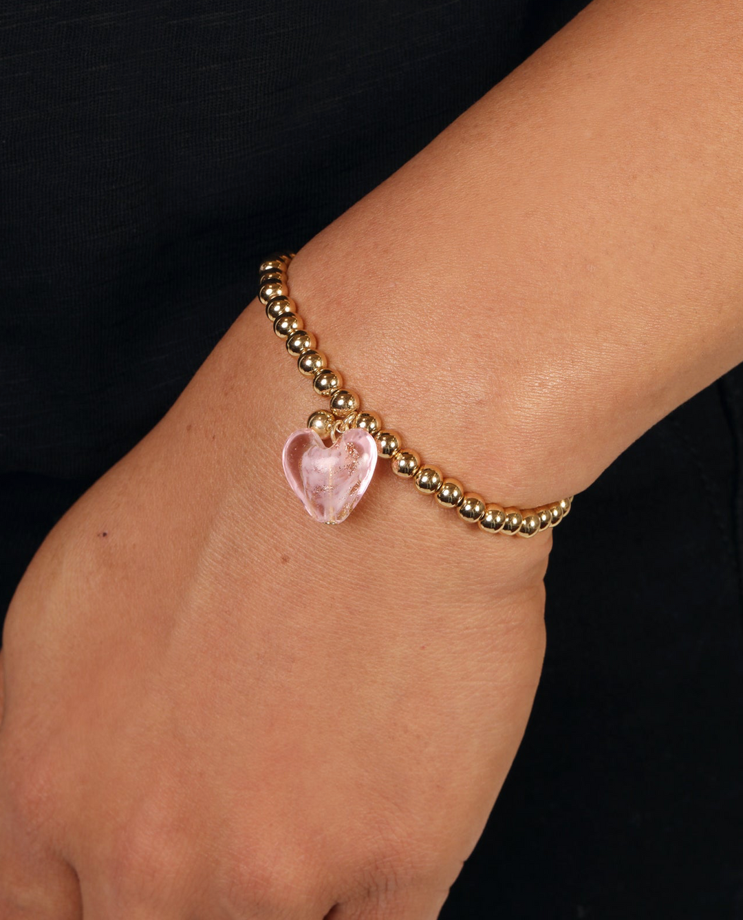 Bibi Bijoux Gold Rose Pink Murano Heart Ball Bracelet Smudge Boutique