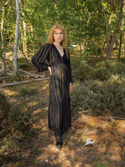 Stardust Folk Maxi Dress - Black Gold Stripe