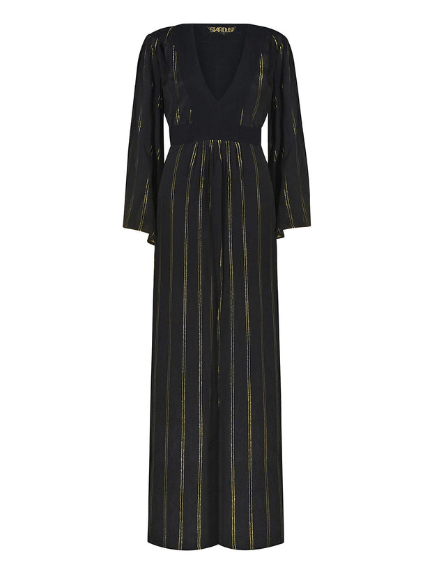 Stardust Folk Maxi Dress - Black Gold Stripe