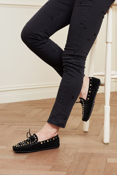 Fabienne Chapot Moccasin Allover Studs in Black
