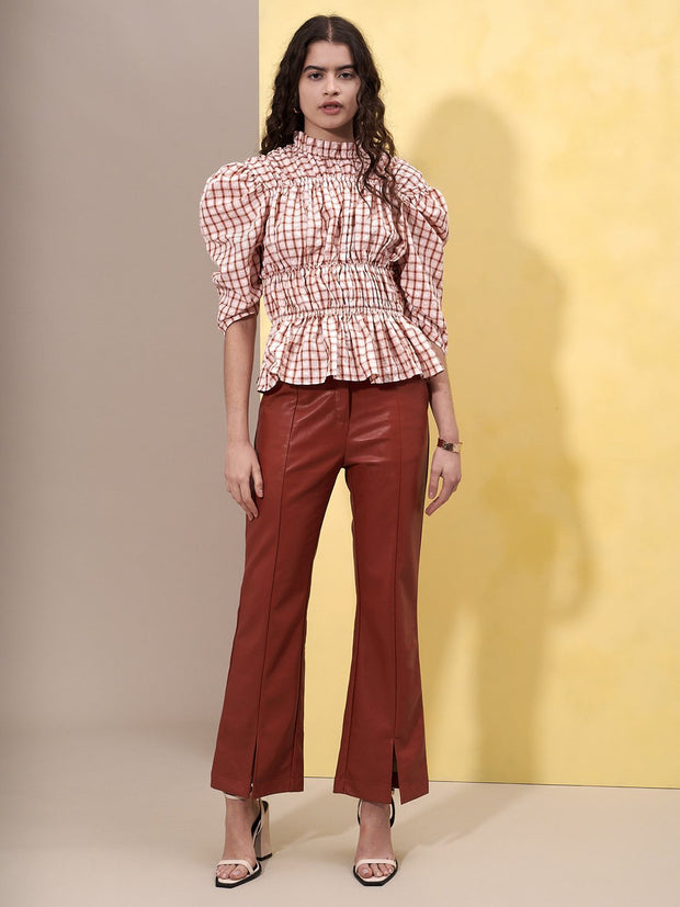 Ghospell Sunrise Check Ruched Top