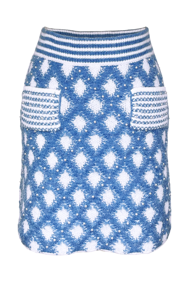 Jovonna Rombo Knitted Mini Skirt in Blue