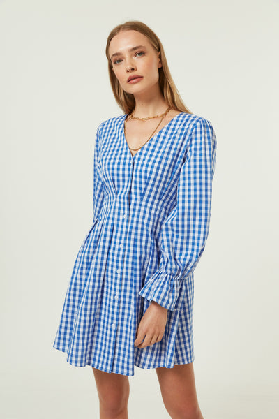 Jovonna Vela Dress in Blue Gingham