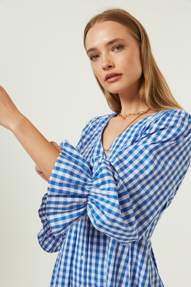 Jovonna Vela Dress in Blue Gingham