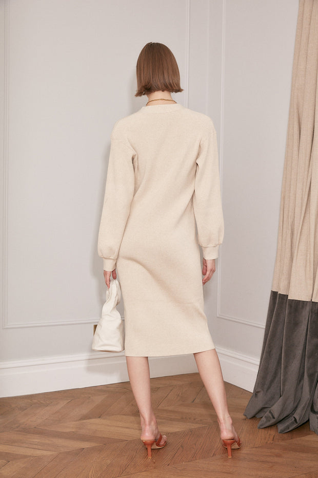 Jovonna Danica Knitted Dress - Oatmeal