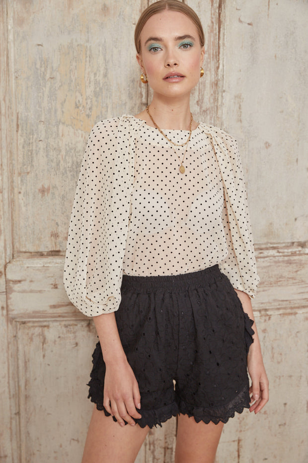 Jovonna Quiff Broderie Anglaise Shorts - Black