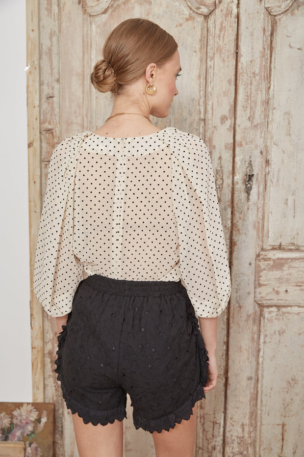 Jovonna Quiff Broderie Anglaise Shorts - Black