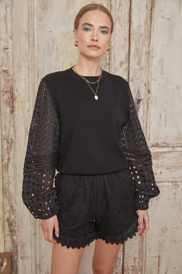 Jovonna Quiff Broderie Anglaise Shorts - Black