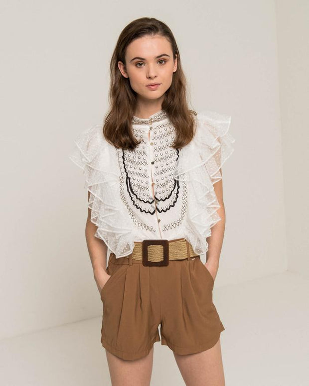 Silvian Heach Yandon Belted Shorts in Cathay Spice