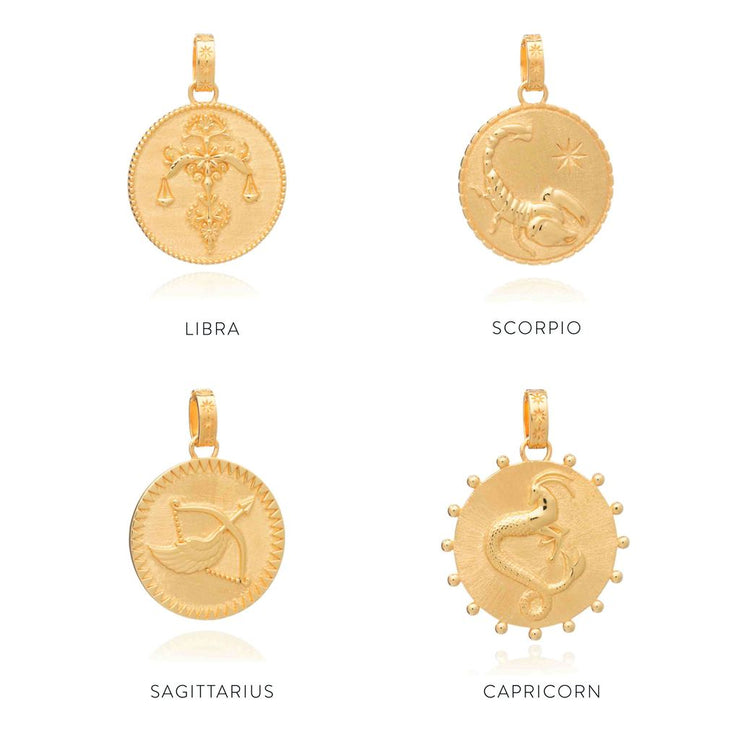 Rachel Jackson Statement Zodiac Art Coin Necklace - Capricorn - Gold