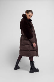 Urbancode Puffer Hooded Coat in Dark Oak