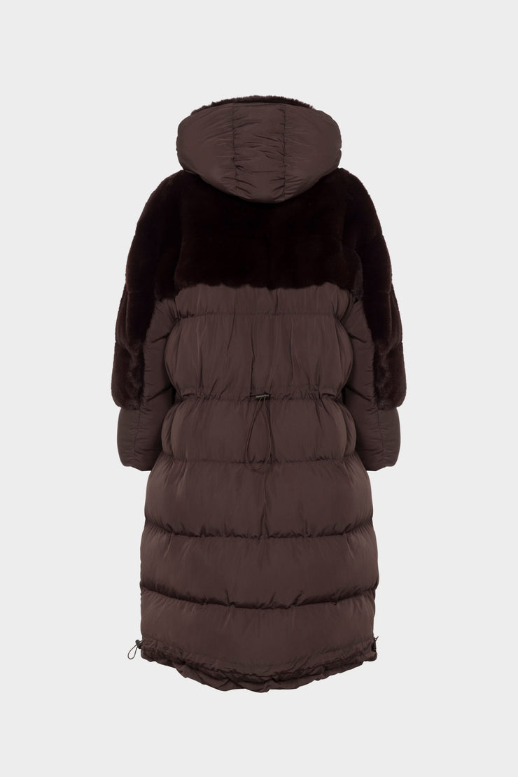 Urbancode Puffer Hooded Coat in Dark Oak