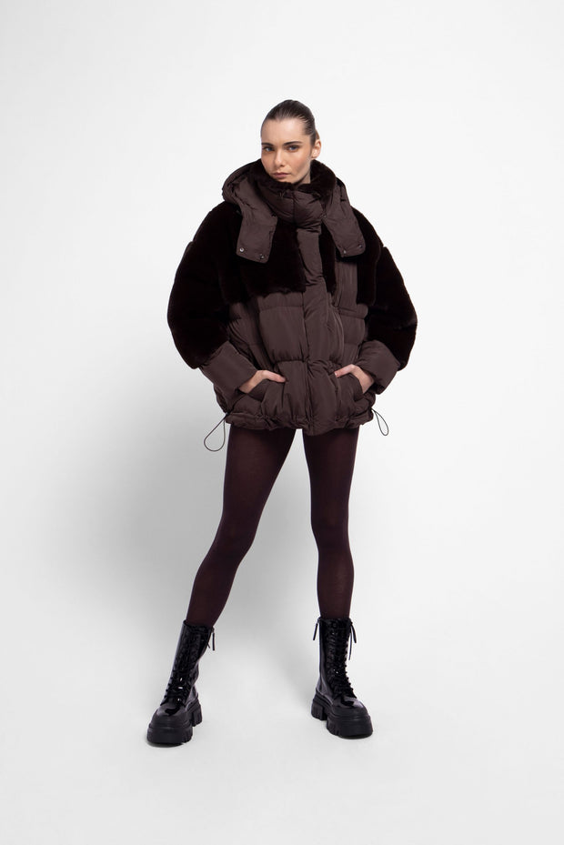 Urbancode Puffer Hooded Jacket - Dark Oak