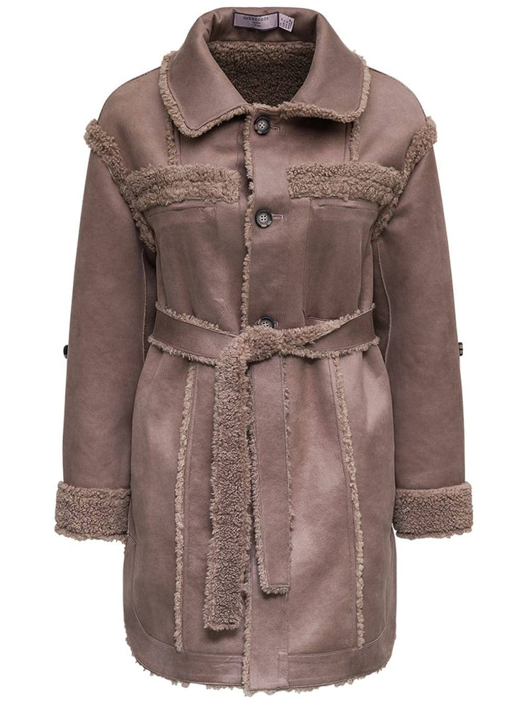 Urbancode Sara Reversible Shirt Jacket Faux Shearling in Mole