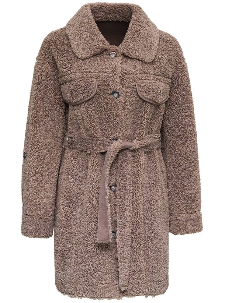 Urbancode Sara Reversible Shirt Jacket Faux Shearling in Mole